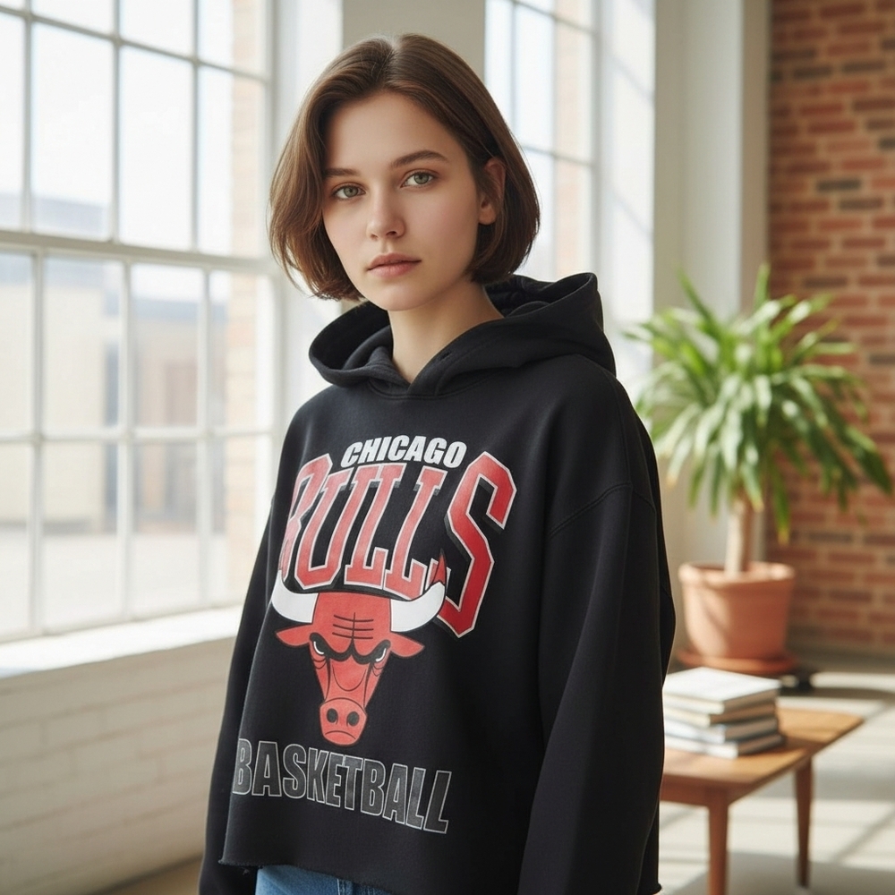 Chicago Bulls hoodie Sweatshirt Oversized Cropped Basketball Streetwear Medium